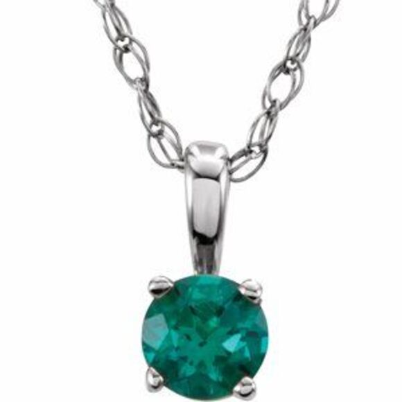 14K White 3 mm Natural EmeraldSolitaire 14